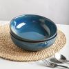 imageSelamica Ceramic 30 Ounce Large Pasta Bowls 8 inch Serving Bowls Wide and Shallow Porcelain Bowls Microwave Dishwasher Safe Set of 4 Ceylon BlueGlod rimCeylon Blue