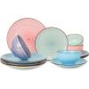 imageSelamica Ceramic 12Pieces Dinnerware Sets Ceramic Dish Plates and Bowls Sets Service for 4 Dinner Salad Dessert Plates and Cereal Bowls SetVintage BlueGradient Color
