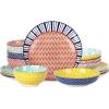 imageSelamica Ceramic 12Pieces Dinnerware Sets Ceramic Dish Plates and Bowls Sets Service for 4 Dinner Salad Dessert Plates and Cereal Bowls SetVintage BlueAssorted Colors B
