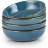 imageSelamica Ceramic 30 Ounce Large Pasta Bowls 8 inch Serving Bowls Wide and Shallow Porcelain Bowls Microwave Dishwasher Safe Set of 4 Ceylon BlueGlod rimCeylon Blue