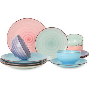 imageSelamica Ceramic 12Pieces Dinnerware Sets Ceramic Dish Plates and Bowls Sets Service for 4 Dinner Salad Dessert Plates and Cereal Bowls SetVintage BlueGradient Color