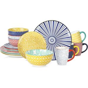 imageSelamica Ceramic 12Pieces Dinnerware Sets Ceramic Dish Plates and Bowls Sets Service for 4 Dinner Salad Dessert Plates and Cereal Bowls SetVintage BlueAssorted Colors A