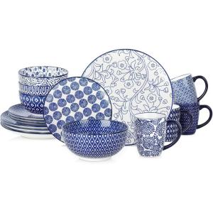 imageSelamica Ceramic 12Pieces Dinnerware Sets Ceramic Dish Plates and Bowls Sets Service for 4 Dinner Salad Dessert Plates and Cereal Bowls SetVintage BlueVintage Blue A