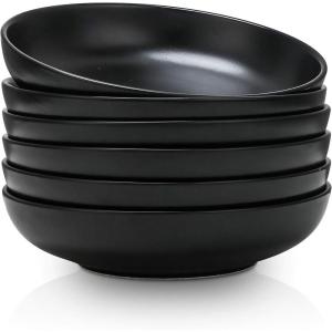 imageSelamica Ceramic 78 inch pasta bowls 26 Ounce large serving porcelain salad soup bowls dishwasher microwave safe set of 6 BlackBlack