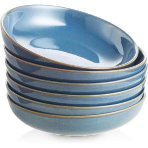 imageSelamica Ceramic 78 inch pasta bowls 26 Ounce large serving porcelain salad soup bowls dishwasher microwave safe set of 6 BlackCeylon Blue