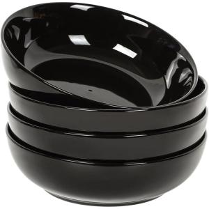 imageSelamica Pasta Bowls 30 OZ Large Salad Serving Bowls Wide Shallow Soup Bowls for Kitchen Dinner Bowls Set of 4 Microwave Dishwasher Safe BlackBlack