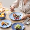 imageSelamica Ceramic 8 inch Dinner Plates Small Dessert Salad Plates Porcelain Serving Plate for Appetizer Pancakes Steak Set of 6 Gradient ColorGradient Blue