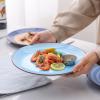 imageSelamica Ceramic 8 inch Dinner Plates Small Dessert Salad Plates Porcelain Serving Plate for Appetizer Pancakes Steak Set of 6 Gradient ColorGradient Blue