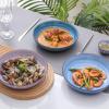 imageSelamica Porcelain 26 Ounce Salad Pasta Bowls 8 inch Wide and Shallow Serving bowls Microwave ampamp Dishwasher Safe Sturdy ampamp Stackable Set of 6 Gradient ColorGradient Blue