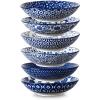 imageSelamica Porcelain 30oz Pasta Bowls Set of 6 Bowl Plates 8 Inch Soup Bowls Wide and Shallow Stackable Salad Bowls for Kitchen Microwave Oven Safe Set of 6 Gradient ColorVintage Blue
