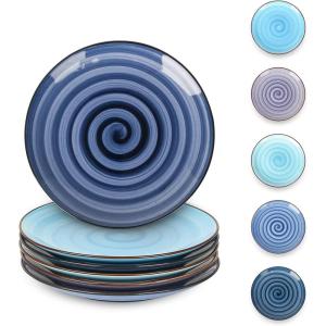 imageSelamica Ceramic 8 inch Dinner Plates Small Dessert Salad Plates Porcelain Serving Plate for Appetizer Pancakes Steak Set of 6 Gradient ColorGradient Blue