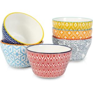 imageSelamica Ceramic 8oz Bouillon Cups 4 Inch Small Dessert Bowls for Soup Dipping Sauce Coffee Cupping Microwave Dishwasher Safe Set of 6 Gradient ColorAssorted Colors