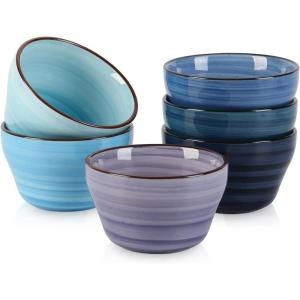 imageSelamica Ceramic 8oz Bouillon Cups 4 Inch Small Dessert Bowls for Soup Dipping Sauce Coffee Cupping Microwave Dishwasher Safe Set of 6 Gradient ColorGradient Blue