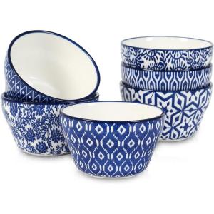 imageSelamica Ceramic 8oz Bouillon Cups 4 Inch Small Dessert Bowls for Soup Dipping Sauce Coffee Cupping Microwave Dishwasher Safe Set of 6 Gradient ColorVintage Blue