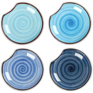 imageSelamica Ceramic Spoon Rest for Stove Top 46 Inch Cooking Spoon Holder for Kitchen Counter Stackable Utensil Rest Holder for Spatula Ladles Tong Coffee Spoon Set of 4 Gradient ColorGradient Blue
