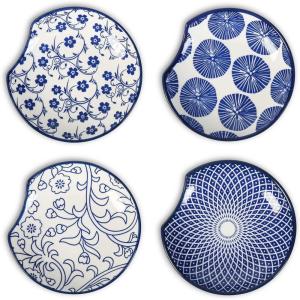 imageSelamica Ceramic Spoon Rest for Stove Top 46 Inch Cooking Spoon Holder for Kitchen Counter Stackable Utensil Rest Holder for Spatula Ladles Tong Coffee Spoon Set of 4 Gradient ColorVintage Blue