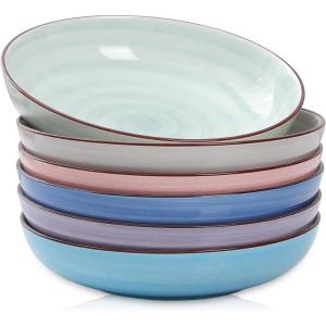 imageSelamica Porcelain 26 Ounce Salad Pasta Bowls 8 inch Wide and Shallow Serving bowls Microwave ampamp Dishwasher Safe Sturdy ampamp Stackable Set of 6 Gradient ColorGradient Color