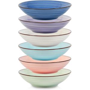 imageSelamica Porcelain 30oz Pasta Bowls Set of 6 Bowl Plates 8 Inch Soup Bowls Wide and Shallow Stackable Salad Bowls for Kitchen Microwave Oven Safe Set of 6 Gradient ColorGradient Color