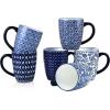 imageSelamica 16 oz Porcelain Coffee Mugs Set Ceramic Tea Cup with Handle dishwasher oven microwave safe Pack of 6 Vintage BlueVintage Blue