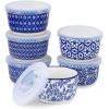 imageSelamica 6 oz Ramekins with Lids Oven Safe Creme Brulee Ramekins Souffle Dishes with Covers Pudding Custard Cups Stackable Ceramic Mini Ramekin Bowls Set for Baking Dipping Set of 6 Assorted ColorsVintage Blue