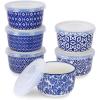 imageSelamica 6 oz Ramekins with Lids Oven Safe Creme Brulee Ramekins Souffle Dishes with Covers Pudding Custard Cups Stackable Ceramic Mini Ramekin Bowls Set for Baking Dipping Set of 6 Assorted ColorsVintage Blue
