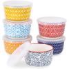 imageSelamica 6 oz Ramekins with Lids Oven Safe Creme Brulee Ramekins Souffle Dishes with Covers Pudding Custard Cups Stackable Ceramic Mini Ramekin Bowls Set for Baking Dipping Set of 6 Assorted ColorsAssorted Colors
