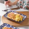 imageSelamica Ceramic 8 inch Rectangular Salad Plates Dinner Plates Pasta Dessert Plates for Appetizer Sushi Fruit  MicrowaveovenDishwasher Safe Set of 6 Vintage BlueVintage Blue