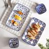 imageSelamica Ceramic 8 inch Rectangular Salad Plates Dinner Plates Pasta Dessert Plates for Appetizer Sushi Fruit  MicrowaveovenDishwasher Safe Set of 6 Vintage BlueVintage Blue