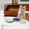 imageSelamica Ceramic Cat Food Bowls Set of 4 56 Inch Wide Shallow Cat BowlsDishes for Food and Water 8 OZ Small Flat Cat Feeding Bowls for Relief Whisker Fatigue Dishwasher Safe Vintage BlueVintage Blue