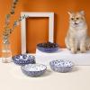 imageSelamica Ceramic Cat Food Bowls Set of 4 56 Inch Wide Shallow Cat BowlsDishes for Food and Water 8 OZ Small Flat Cat Feeding Bowls for Relief Whisker Fatigue Dishwasher Safe Vintage BlueVintage Blue