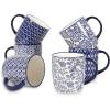 imageSelamica 16 oz Porcelain Coffee Mugs Set Ceramic Tea Cup with Handle dishwasher oven microwave safe Pack of 6 Vintage BlueVintage Blue