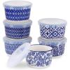imageSelamica 6 oz Ramekins with Lids Oven Safe Creme Brulee Ramekins Souffle Dishes with Covers Pudding Custard Cups Stackable Ceramic Mini Ramekin Bowls Set for Baking Dipping Set of 6 Assorted ColorsVintage Blue