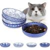 imageSelamica Ceramic Cat Food Bowls Set of 4 56 Inch Wide Shallow Cat BowlsDishes for Food and Water 8 OZ Small Flat Cat Feeding Bowls for Relief Whisker Fatigue Dishwasher Safe Vintage BlueVintage Blue