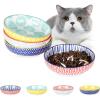 imageSelamica Ceramic Cat Food Bowls Set of 4 56 Inch Wide Shallow Cat BowlsDishes for Food and Water 8 OZ Small Flat Cat Feeding Bowls for Relief Whisker Fatigue Dishwasher Safe Vintage BlueAssorted Colors
