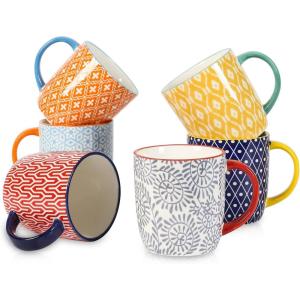 imageSelamica 16 oz Porcelain Coffee Mugs Set Ceramic Tea Cup with Handle dishwasher oven microwave safe Pack of 6 Vintage BlueAssorted Colors