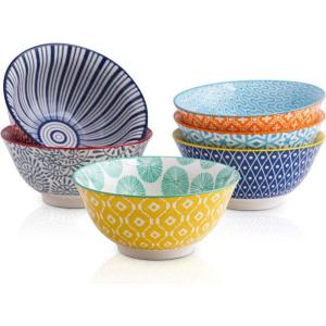 imageSelamica Blue and White Porcelain 20oz Cereal Bowl Set  Set of 6 6 inch Soup Bowls Ceramic bowls for Cereal Soup Salad and Pasta Vintage BlueAssorted Colors