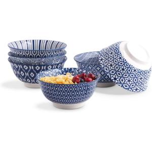 imageSelamica Blue and White Porcelain 20oz Cereal Bowl Set  Set of 6 6 inch Soup Bowls Ceramic bowls for Cereal Soup Salad and Pasta Vintage BlueVintage Blue