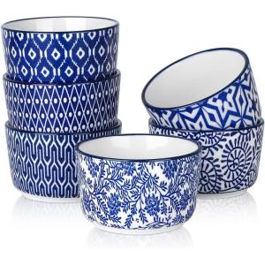imageSelamica Ceramic 6 Oz Ramekins Oven Safe Creme Brulee Ramekins Souffle Dishes Custard Cups for Baking Mini Bowls for Pudding Dip Ice Cream Set of 6 Vintage BlueVintage Blue