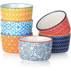 imageSelamica Ceramic 6 Oz Ramekins Oven Safe Creme Brulee Ramekins Souffle Dishes Custard Cups for Baking Mini Bowls for Pudding Dip Ice Cream Set of 6 Vintage BlueAssorted Colors