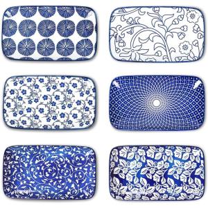 imageSelamica Ceramic 8 inch Rectangular Salad Plates Dinner Plates Pasta Dessert Plates for Appetizer Sushi Fruit  MicrowaveovenDishwasher Safe Set of 6 Vintage BlueVintage Blue