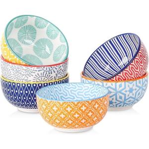 imageSelamica Ceramic Cereal Bowls Set of 6 24 Oz Deep Soup Bowls for Kitchen 59 Inch Porcelain Dessert Bowls for Salad Pasta Oatmeal Ramen Microwave Dishwasher Safe Set of 6 Vintage BlueAssorted Colors