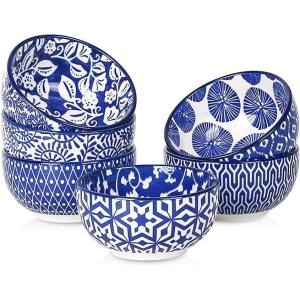 imageSelamica Ceramic Cereal Bowls Set of 6 24 Oz Deep Soup Bowls for Kitchen 59 Inch Porcelain Dessert Bowls for Salad Pasta Oatmeal Ramen Microwave Dishwasher Safe Set of 6 Vintage BlueVintage Blue