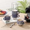 imageSelamica Ceramic Coffee Mugs Set 14 Oz Stackable Large Porcelain Cappuccino Cups with Spoons and Stand Rack Perfect for Latte Mocha Espresso Tea Set of 4 Vintage BlueVintage Blue