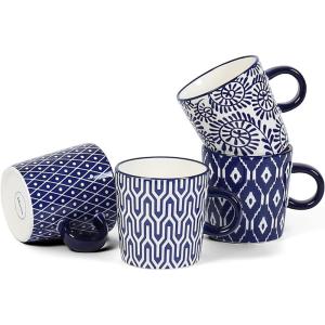 imageSelamica Ceramic 35 Oz Espresso Cups Espresso Mugs 25 Inch Demitasse Cups Mini Coffee Cups for Latte Mocha Lungo Tea Set of 4 Vintage BlueVintage Blue
