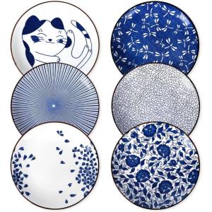 imageSelamica Ceramic Dessert Plates Set of 6 Small Salad Plates 6 Inch Appetizer Plates for Kitchen Mini Dinner Plates for Cake Snacks Side Dish Microwave Dishwasher Safe Vintage BlueBlue