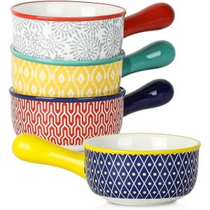 imageSelamica Ceramic Soup Crocks With Handles 15 OZ French Onion Soup Bowls Oven Safe Soup Bowls For Cereal Stew Chilli Pot Pies Baking Microwave Dishwasher Safe Set of 4 Vintage BlueAssorted Colors