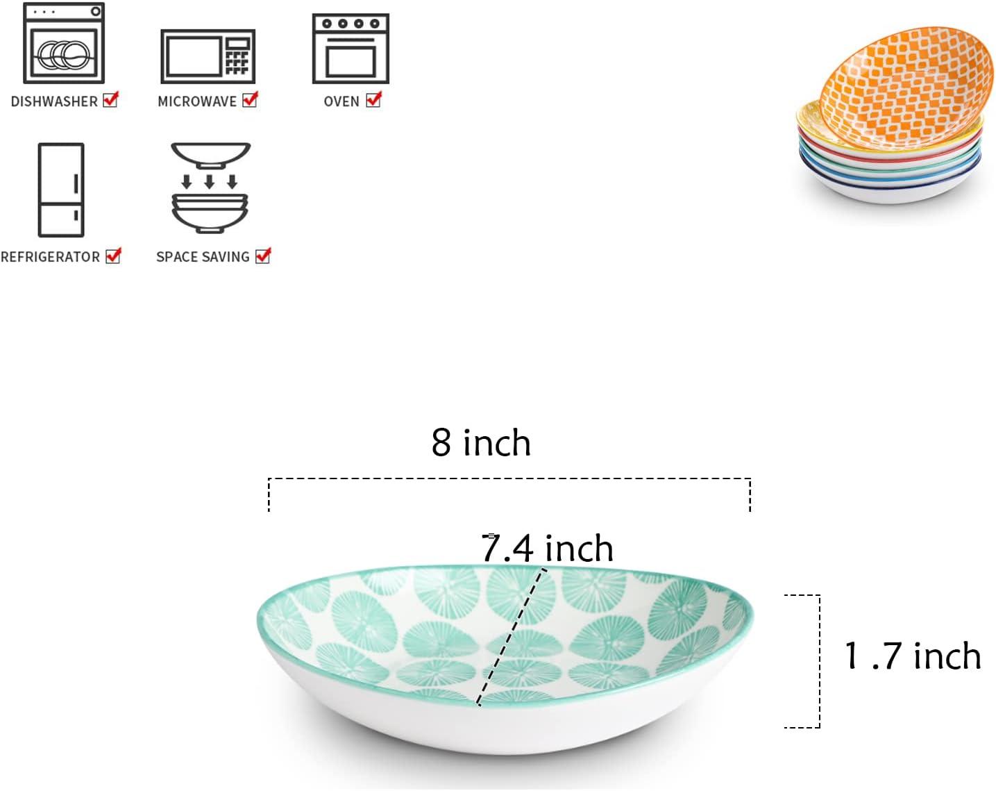 imageSelamica 8 inch Porcelain Oval Serving Bowls for Salad Dessert Oven Safe Dinner Plates Pasta Bowls Set of 6 Assorted Colors