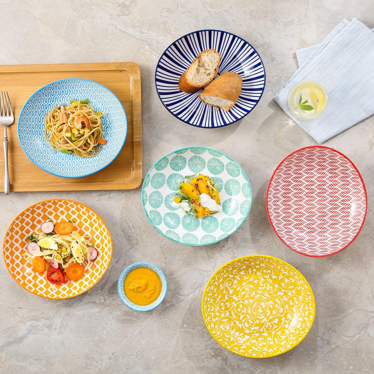 imageSelamica 8 inch Porcelain Oval Serving Bowls for Salad Dessert Oven Safe Dinner Plates Pasta Bowls Set of 6 Assorted Colors
