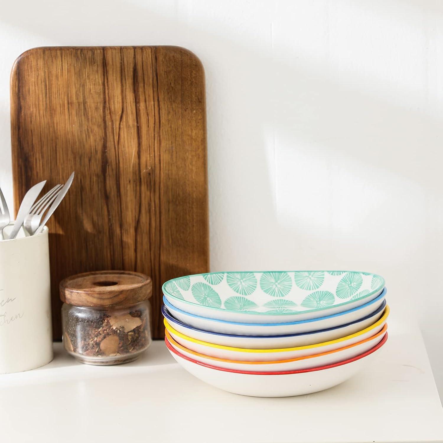 imageSelamica 8 inch Porcelain Oval Serving Bowls for Salad Dessert Oven Safe Dinner Plates Pasta Bowls Set of 6 Assorted Colors