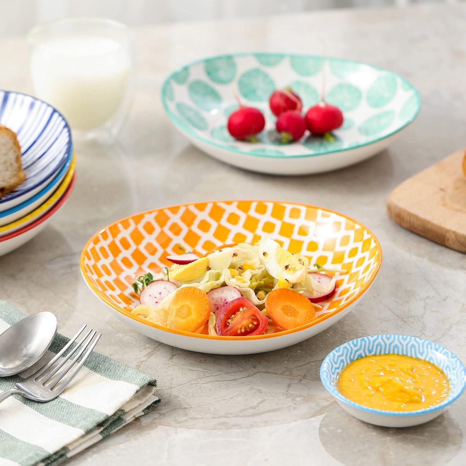imageSelamica 8 inch Porcelain Oval Serving Bowls for Salad Dessert Oven Safe Dinner Plates Pasta Bowls Set of 6 Assorted Colors